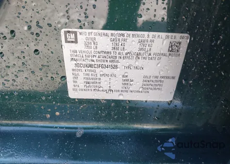 2015 Chevrolet Silverado 1500 1Lt z USA, uszkodzony, nr VIN 3GCUKREC3FG341528